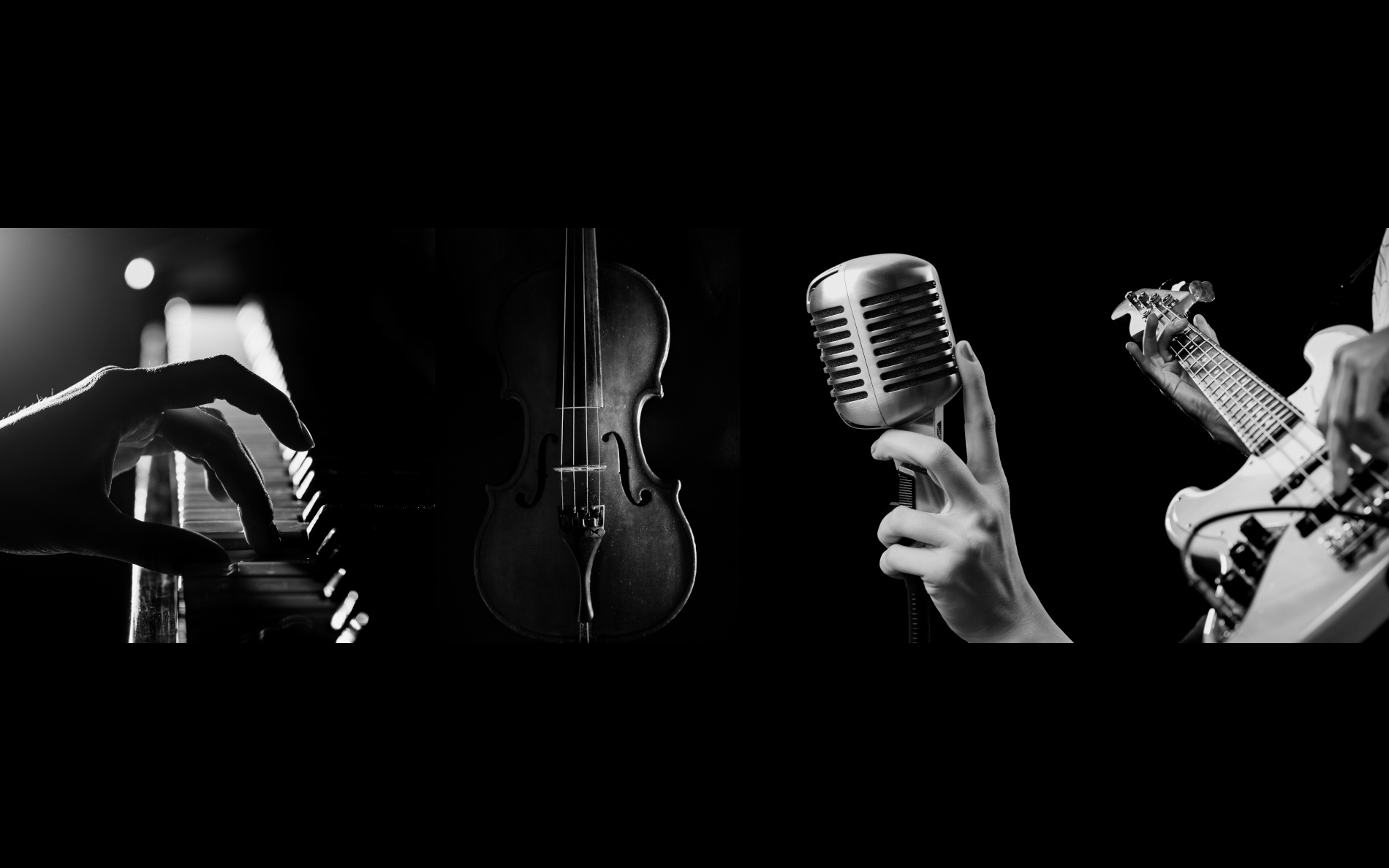 Musicians playing piano, violin, vocals and bass